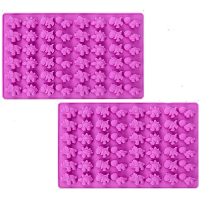 Image of Bamutu Mini Dinosaur Shape Silicone Chocolate Mold 2PCS 48 Cavity Candy Jelly Moulds Non Stick Reusable Soap Wax Decoration Flexible Baking Mould Purple