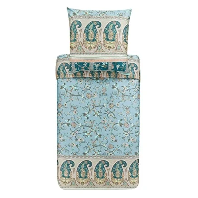 Image of Bassetti Genova V1 9323465 Bed Linen Set Made of Cotton Mako Satin in Green 2 Piece with Zip Closure 200 x cm / 80