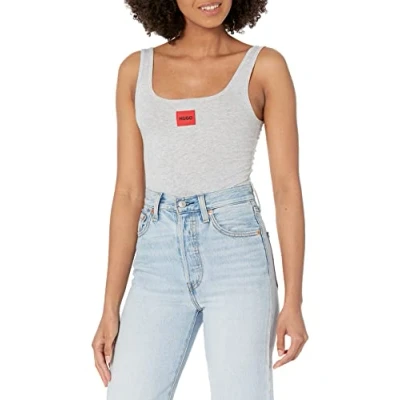 Image of HUGO Women&#039;s Square Logo Cotton Bodysuit Shapewear, Dove Grey, Medium