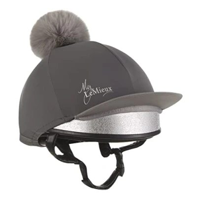 Image of LeMieux Pom Horse Riding Hat Silk in Grey with 4 Way Stretch Fabric Coordinates Base Layers &amp; Saddle Pads Equestrian Headgear One Size