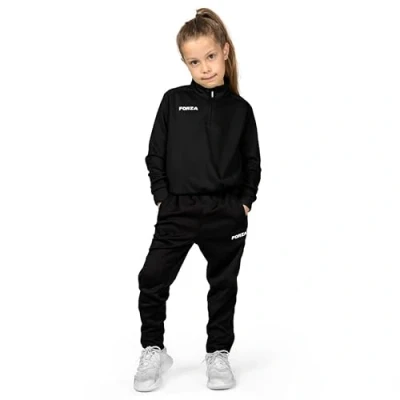 Image of FORZA Kids Tracksuit Set Sportswear Bundle with Top &amp; Bottoms for Ages 5 14 Available in Black or Navy Blue (UK, Age, 11 Years, 12 Regular, Black)