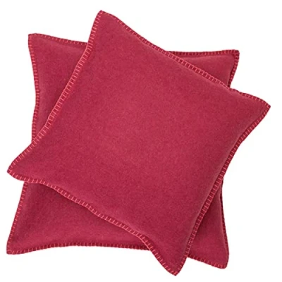 Image of David Fussenegger Sylt Cushion Cover Plain with Embroidery Stitch, wine red, 50 cm x