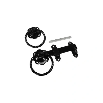 Image of 6&quot; (150mm) Black Twisted Ring Gate Latch Set Heavy Duty Steel + Screws Shed Door