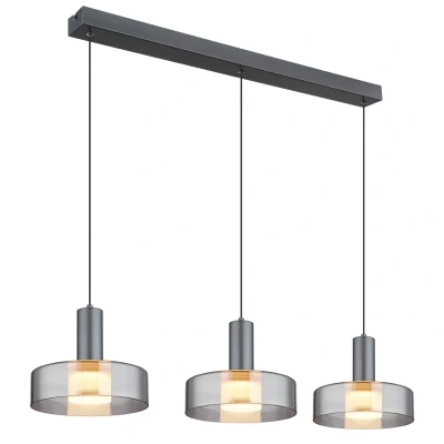 Image of Globo LED hanging light Grant, length 90 cm, smoke grey, 3 bulb, glass