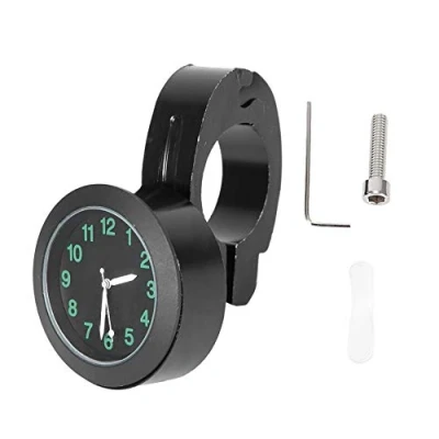 Image of Aramox Motorcycle Clock, Universal Handlebar Mount Clock Metal Hand Grip Bar Watch Accessory LR626 Button Battery (Black)