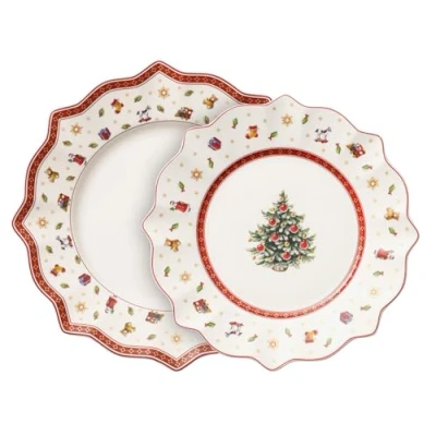 Image of Villeroy &amp; Boch Toy&#039;s Delight Set of Plates 8 Pieces, Microwave Safe, Large Dinner Christmas, Breakfast Xmas Toys, Premium Porcelain