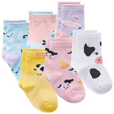 Image of Metzuyan Baby Girls Boys Cotton Rich Stripe Patterned Socks with Grippers 6 Pairs Cream Green UK 0 2.5