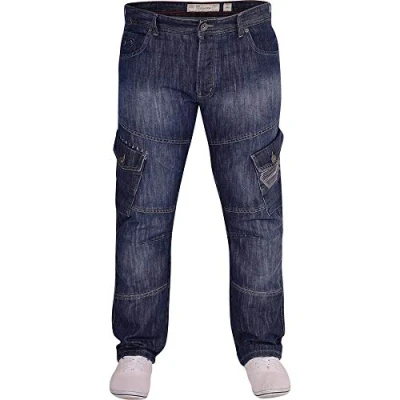 Image of Crosshatch Mens Designer Heavy Duty Multi Pocket Cargo Combat Denim Jeans 32W 32L Dark Wash Blue