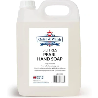 Image of Osler &amp; Walsh 5 Litre Pearl Hand Soap, Lightly Fragranced Wash for Home, School and the Workplace. Hydrates Softens Skin, Non Sticky Liquid Soap Protects Skin From Dryness