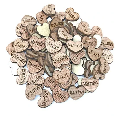 Image of 15mm Just Married Love Hearts Wooden Shabby Chic Craft Scrapbook Vintage Confetti Pack of 100
