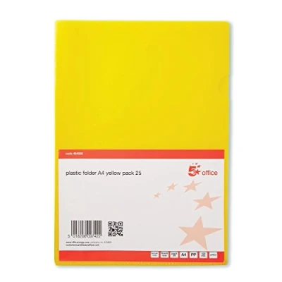 Image of 5 Star Office Folder Cut Flush Polypropylene Copy safe Translucent 120 Micron A4 Yellow [Pack 25]