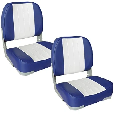 Image of 2 x boat seat (blue white) water resistent synthetic leather / captain chair fishing UV padded