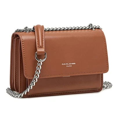Image of David Jones Women&#039;s Small Chain Crossbody Bag Ladies Rigid PU Leather Mini Shoulder Mobile Phone Purse Pouch Handbag Rectangular Messenger Evening Shopping Trendy City Brown Camel