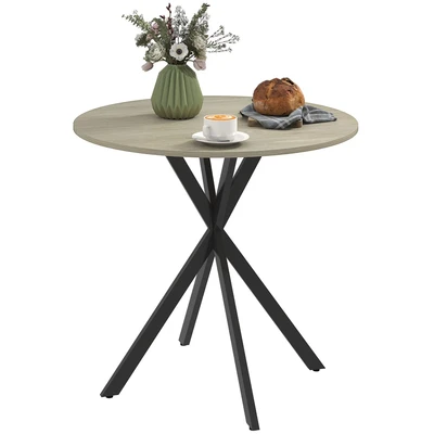 Image of HOMCOM 80cm Round Dining Table, Industrial Kitchen Table with Cross Steel Legs for Room, Kitchen, Living Oak