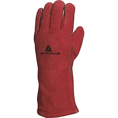 Image of Delta Plus Leather Gloves Glove Soldier/R Split Cow Anti Heat Cotton Red 10