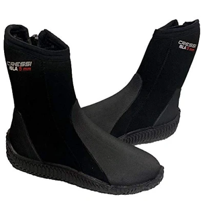 Image of Cressi Unisex Isla Diving Boots With Soles 5mm Black, X Large, Black Red Logo, XL EU