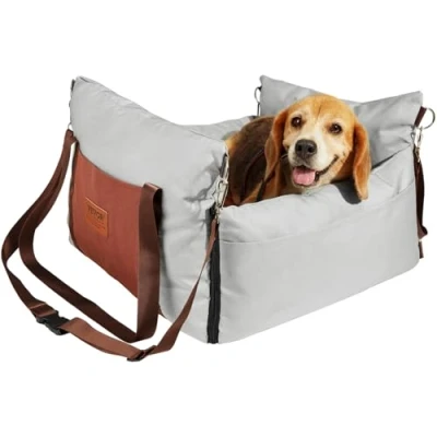 Image of VEVOR Dog Car Seat, Waterproof Booster Seat for with Side Handles and A Storage Pocket, Clip On Safety Leash PP Cotton Filling, Bed Small up to 25lbs, Gray