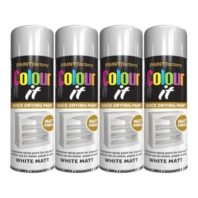 Image of PNJB White Matt Spray Paint, Aerosol Quick Drying, Ideal For Metal, Plastic, Wood, Interior &amp; Exterior Use, Versatile,Excellent Coverage,250ml, (4PCS)