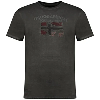 Image of Geographical Norway Jotz Men Men&#039;s Cotton T Shirt Classic Logo Shirts Crew Neck Short Sleeve Body Wear Regular Fit (Black L)