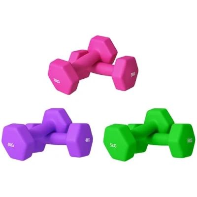 Image of SPORTNOW Set of 6 Hex Dumbbells, Weights Pair with Non Slip Grip, Home Gym Fitness Training Equipment, 2 x 3kg, 4kg, 5kg, Pink, Purple, Green