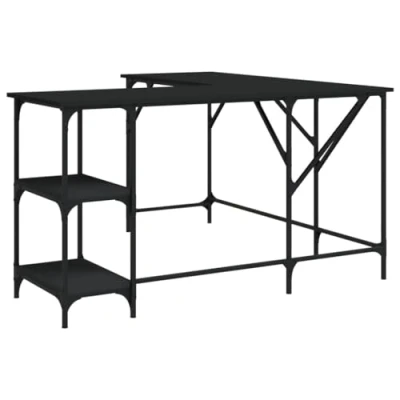 Image of vidaXL L shaped Desk Black Engineered Wood Office Study Writing Computer Table with Storage Shelves and Adjustable Feet