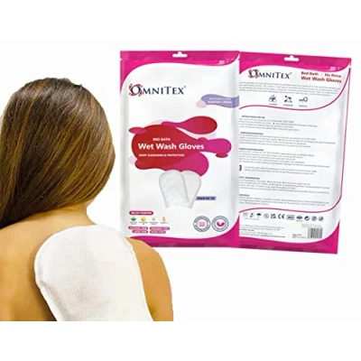 Image of 10pk Omnitex Premium Bed Bath Wet Wash Gloves Microwaveable with Dimethicone Barrier Cream, Aloe Vera &amp; Vitamins Rinse Free Incontinence Wipes in Glove Shape Paraben Alcohol