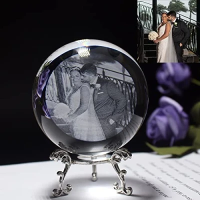 Image of xingfa Custom Glass Photo Ball,2D Laser Engraved Crystal Ball with Base,Custom Photo,Customized Gifts for Him Her Birthday (with Silver Base,8 cm)