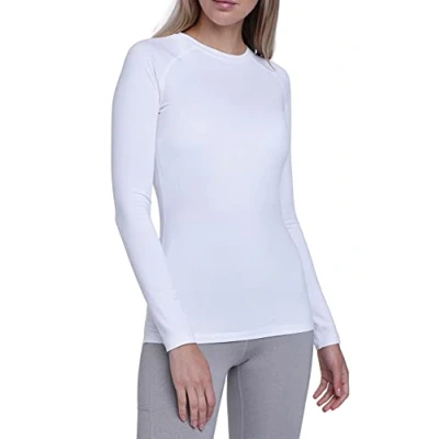 Image of TCA Womens Thermal Tops Long Sleeve Compression Shirt Base Layer Women Sports Running Gym Skiing Top Cloud White, XXL