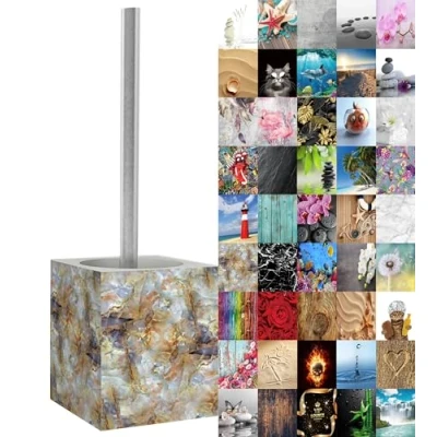Image of Sanilo Toilet Brush and Holder, Wide choice of beautiful Stainless Steel Handle, With Exchangeable Head, Easy to clean (Marble Brown)