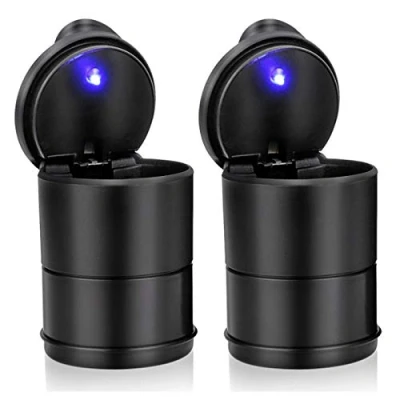 Image of Chingde Car Ashtray with Led Lights, 2 Pcs Smokeless Cylinder Portable Plastic Cup Cigarettes Ashtrays Lid for Travel Home Office (Black)