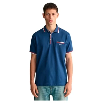 Image of GANT Men&#039;s 2 COL Tipping SS Pique Polo, Dusty Blue Sea, S