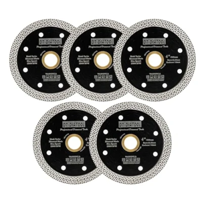 Image of DT DIATOOL Diamond Saw Blade 5PCS 4 Inch / 105mm Cutting Disc with Mesh Turbo for Porcelain Tile Marble Ceramic Granite