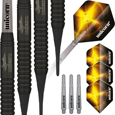 Image of Unicorn Soft Tip Darts Set Gary &#039;The Flying Scotsman&#039; Anderson Brass Barrels with Matt Black Coating 17 g