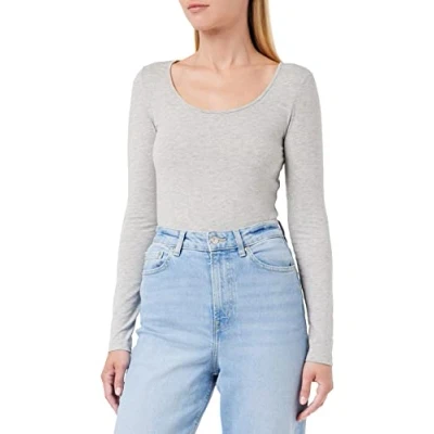 Image of Vero Moda Women&#039;s Vmmaxi My Soft U neck Noos Long Sleeve Top, Grey (Light Melange), 40 UK