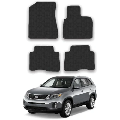 Image of 5mm Rubber Car Mats Compatible With Kia Sorento (2012 2015) [7 Seat] Tailored Fit Floor Set Accessory Custom Anti Slip Backing Heavy Duty Waterproof Easy Clean Durable All Weather
