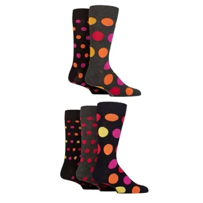 Image of SockShop Men&#039;s Patterned Bright Colourful Natural Bamboo Socks Various Designs for Everyday Wear Size 7 11 Pack of 5 Polka Dot Black Red Hot