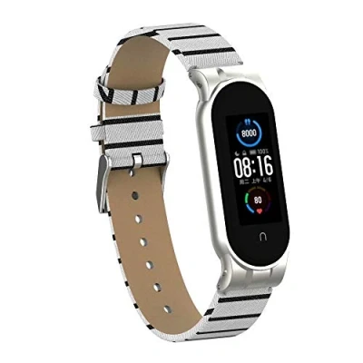 Image of nuosiweilang Compatible with Xiaomi Mi Band 5/Mi 6 Leather Strap, Replacement Wristband for Miband 5/Miband Men Women