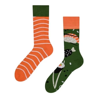Image of Dedoles Unisex Socks for Women, Men &amp; Kids Cotton Funny Designs Football Bicycle Horses Plants Firefighter Gift Mismatched, Design: Sushi Time, Colour: Orange, Size: 3 5 M / 2 4,5 W UK