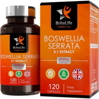 Image of BL Boswellia Serrata Capsules 120 High Strength Extract 5:1 2000mg Per Serving Non GMO, Gluten &amp; Allergen Free Manufactured in The UK