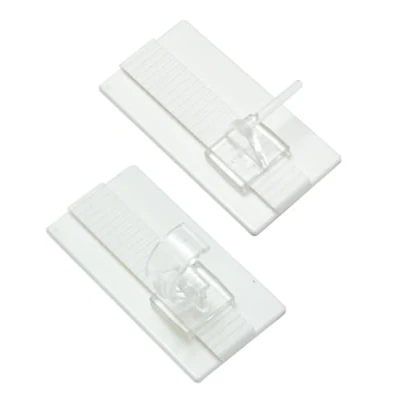 Image of GARDINIA Universal adhesive Hook Set for Sash and Café Rods, 2 self base plates 5 x 2.5 cm (LxW), Pin Mounts, Rod Supports, Plastic, White Transparent