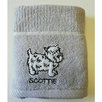 Image of Sue Rossi Ltd 100% Turkish Cotton Tea Towels Embroidered Animal Cooks Cloth 3 Pack Kitchen Towel Set (Silver Grey Dog)