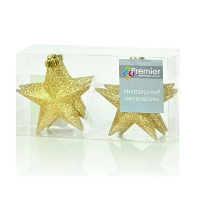 Image of 6 x Gold Glitter Star Christmas tree Bauble decorations 10cm