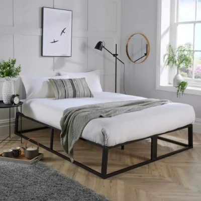 Image of Home Source Heavy Duty Black Metal Frame 4ft 6 Platform Bed with Slatted Support, Double