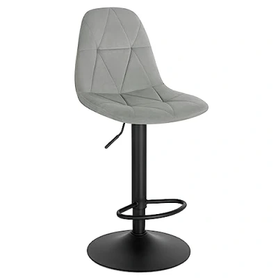 Image of Lestarain Bar Stool Single Adjustable &amp; Swivel Breakfast Kitchen Counter Pub Light Grey Soft Velvet Barstool Chair Dining with Back Footrest