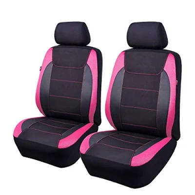 Image of Flying Banner Gabardine Mesh Front Car Seat Covers Airbag Compatible Protector Universal for Most Truck Vans SUVs (Black and Pink)