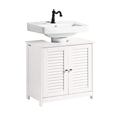 Image of SoBuy FRG237 II W, Under Sink Cabinet Bathroom Vanity Unit Storage with Double Shutter Doors, Suitable for Pedestal Sinks, White