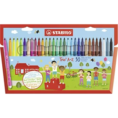 Image of Fibre Tip Pen with Triangular Grip Zone STABILO Trio A Z Pack of 30 Assorted Colours including 5 Neon