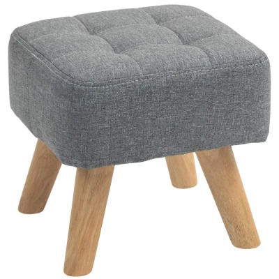 Image of HOMCOM Modern Tufted Footstool, Fabric Foot Stool with Rubber Wood Legs, Padded Seat, for Living Room, Bedroom, Entryway, Grey