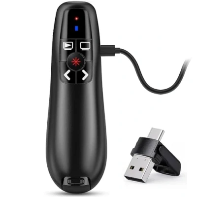 Image of 2 in 1 USB Type C Presentation Clicker for PowerPoint Presentations, 2.4GHz Rechargeable Wireless Presenter Remote Pointer Slide Advancer PPT Mac Computer Laptop