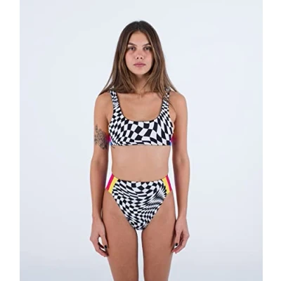 Image of Hurley Women&#039;s Nascar Rvsb Scoop Front Top Bikini, Black White, M